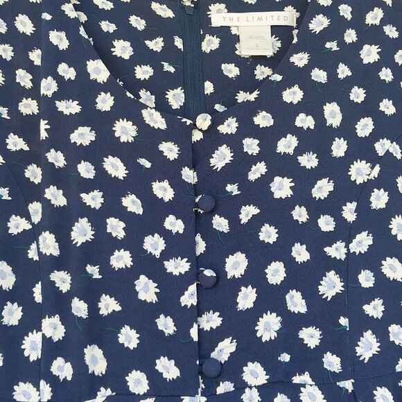 The Limited Floral Short Sleeve Romper with Pockets, Vintage, Navy Blue, Small - Picture 3 of 9